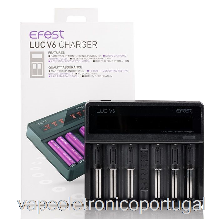 Vape Eletrônico Efest Luc V6 Carregador Universal Lcd De 6 Baias