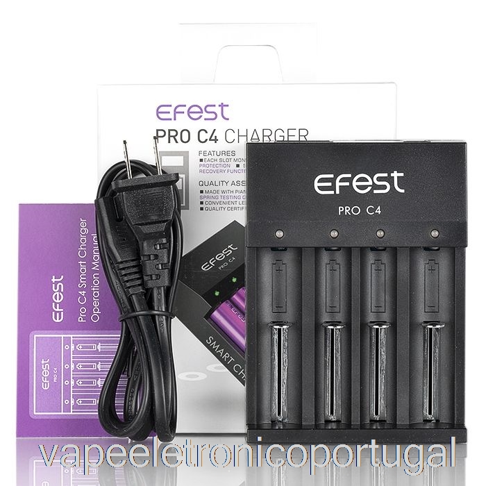 Vape Eletrônico Efest Pro C4 Carregador De Bateria Inteligente De 4 Baias