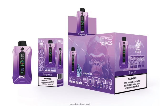 Líquidos Vape Portugal - Bang Beach Vape de tela inteligente de 20.000 sopros gelo de uva BTPPHP10