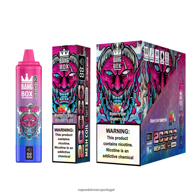 Líquidos Vape Portugal - Bang Box Tela inteligente de 20.000 baforadas gelo de framboesa azeda de mirtilo BTPPHP55