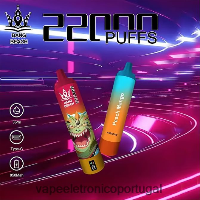 Vape Eletronico - Bang Beach Tela inteligente de 22.000 baforadas manga pêssego BTPPHP24