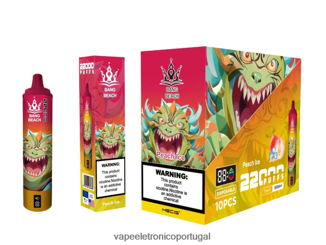 Vape Portugal - Bang Beach Tela inteligente de 22.000 baforadas gelo de pêssego BTPPHP16