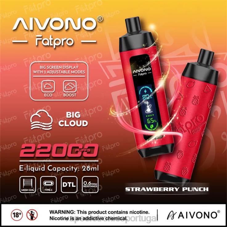 Vape Recarregável - Aivono Fatpro 22.000 ponche de morango DD0P88