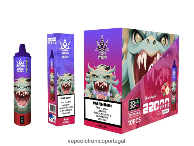 Vape Recarregável - Bang Beach Tela inteligente de 22.000 baforadas maçã azeda BTPPHP13