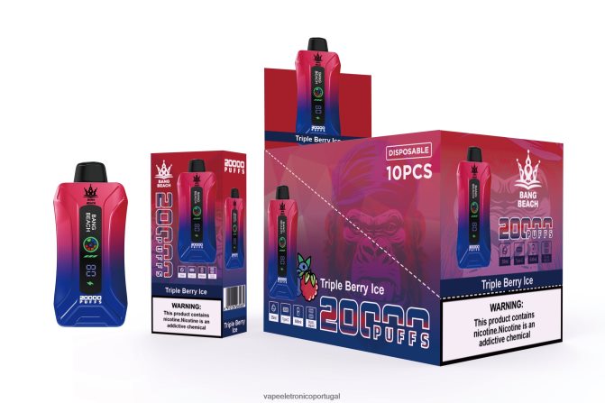Vape Recarregável - Bang Beach Vape de tela inteligente de 20.000 sopros gelo de baga tripla BTPPHP8