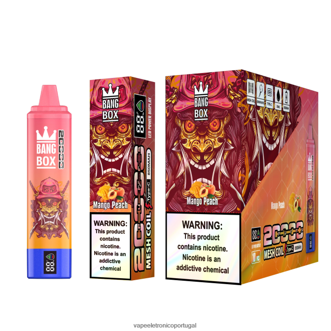 Vape Recarregável - Bang Box Tela inteligente de 20.000 baforadas manga pêssego BTPPHP58
