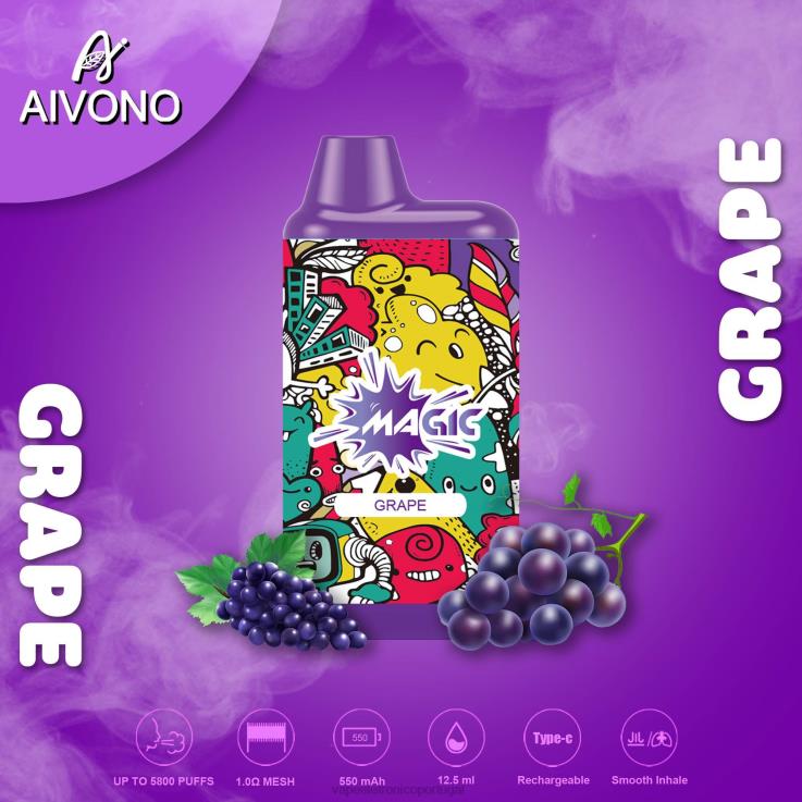 Vape Descartavel - Aivono AIM MAGIC cigarro de caixa de 5800 bocas uva DD0P892